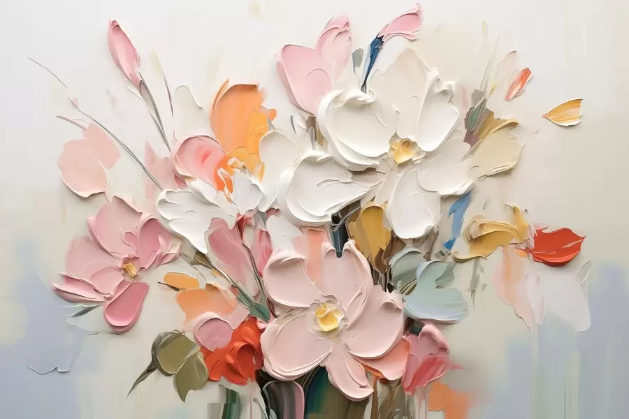 Fotobehang Abstracte volumetrische bloemen in olieverfstijl w03582