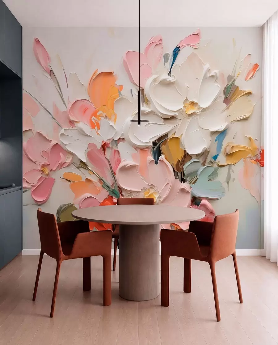 Papier peint photo Fleurs abstraites volumétriques dans le style de la peinture à l'huile w03582