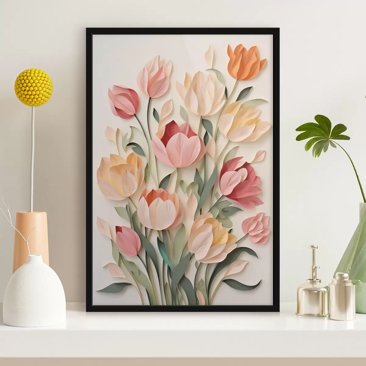 Poster Bloeiende papieren tulpen f43567