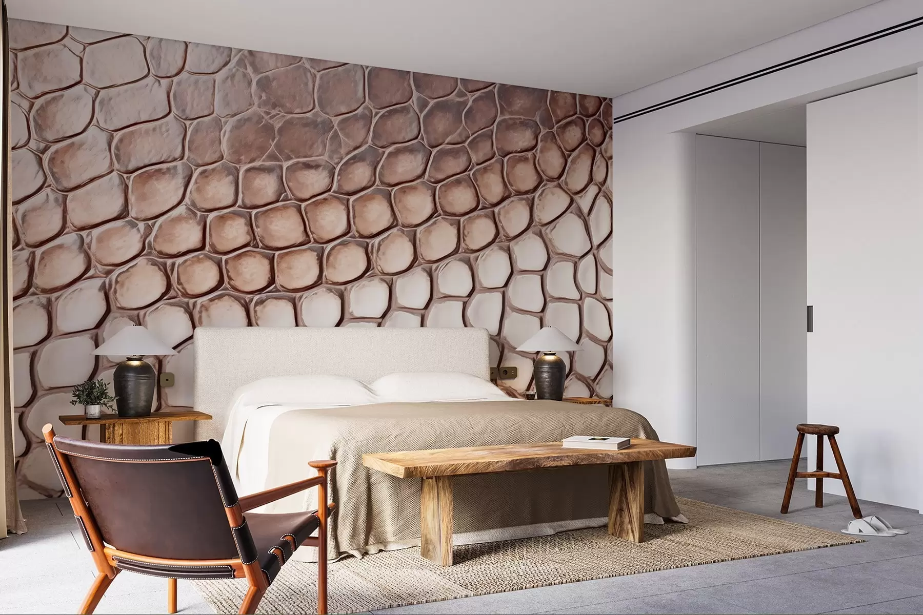 Fotobehang Witbruine reptielenhuid, schubbenpatroon w08957