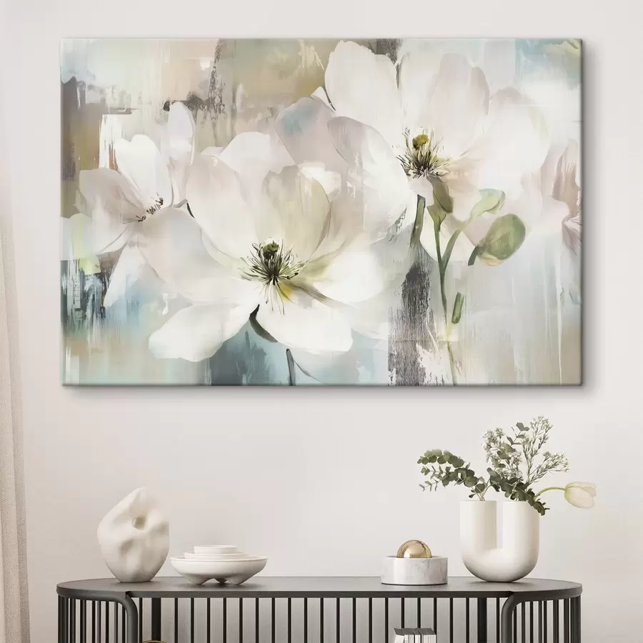  Schilderijen Witte bloemen in olieverfstijl s43903