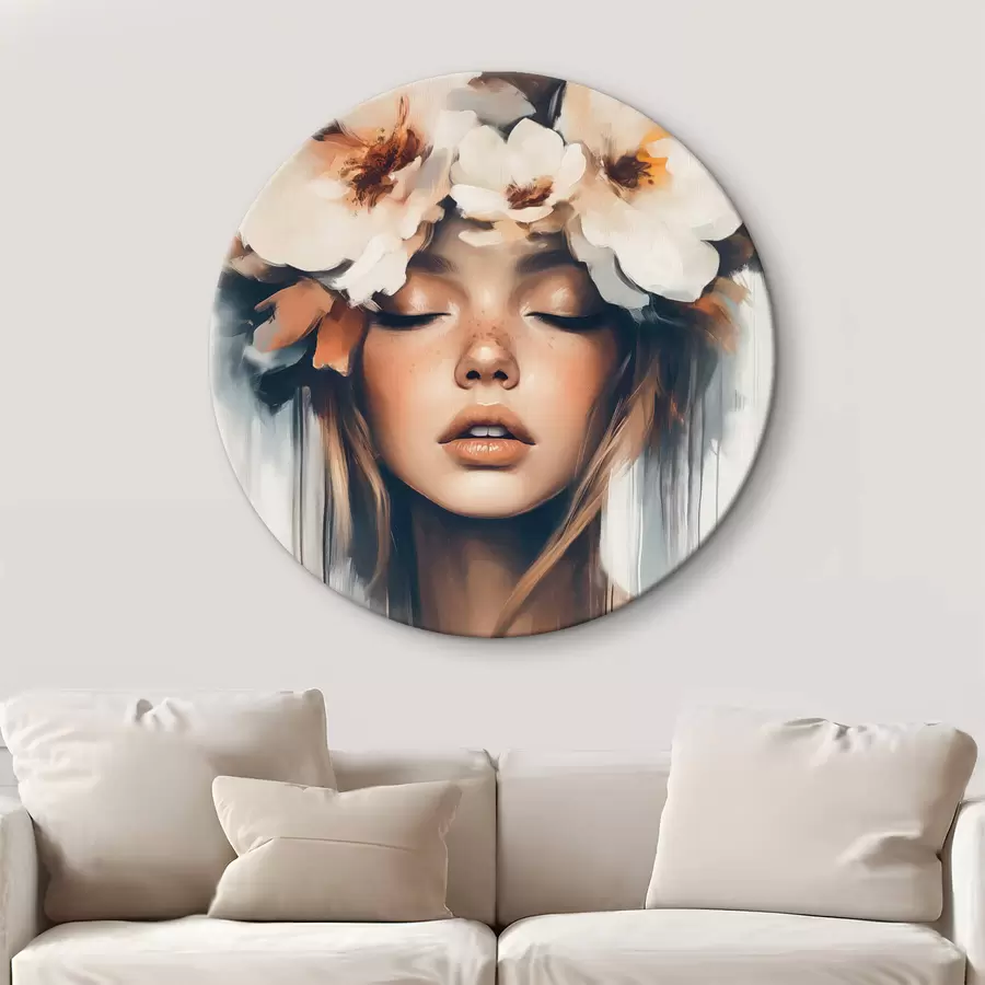  Schilderijen Portret van vrouw met bloemen in het haar r43001