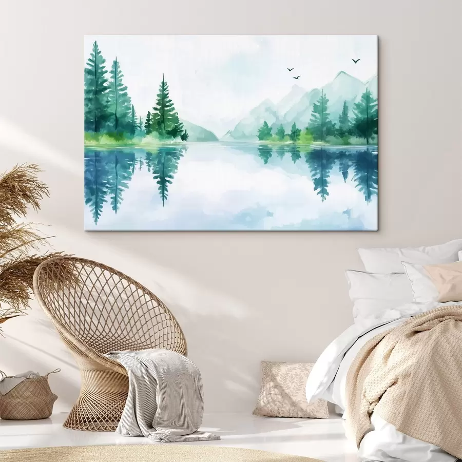  Schilderijen Meer bij de berg in aquarelstijl s43922