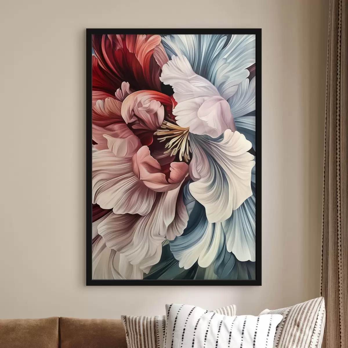 Poster Blauwe en rode bloem f43905