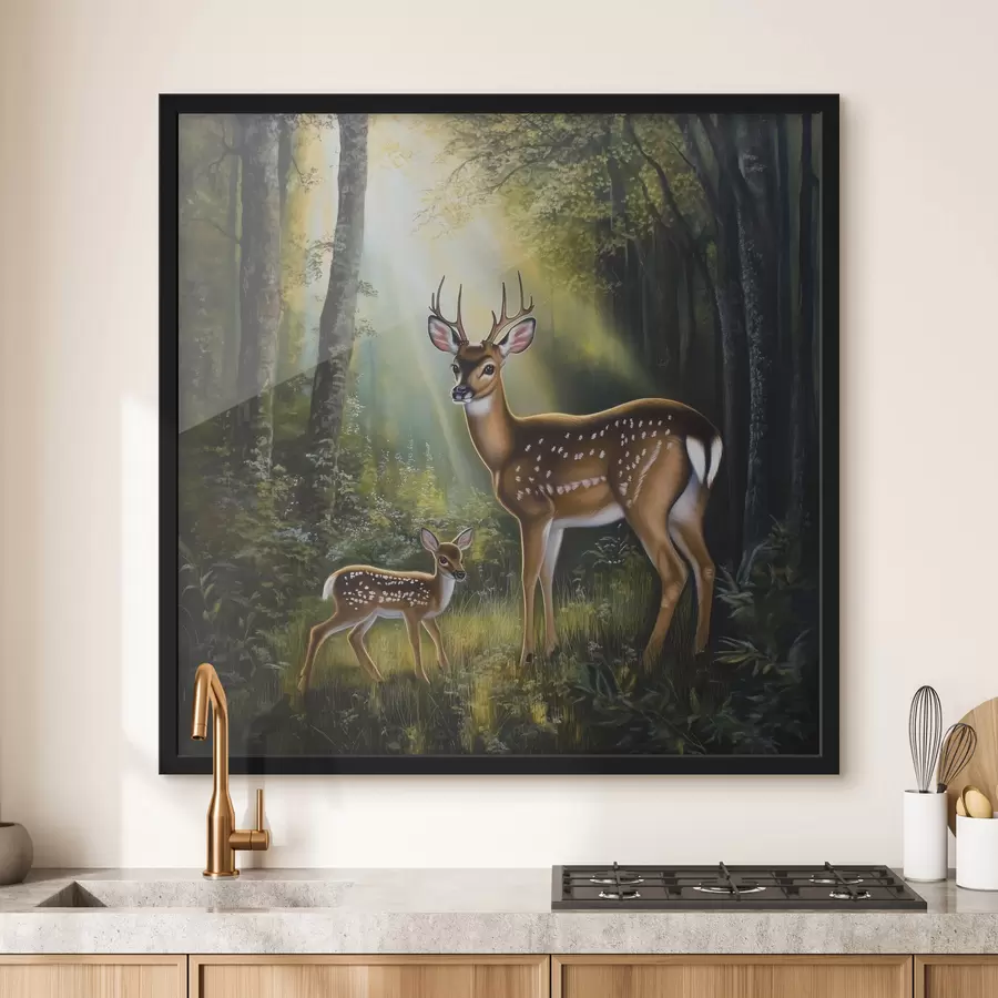 Fotobehang Hert en reekalf in het bos f43915