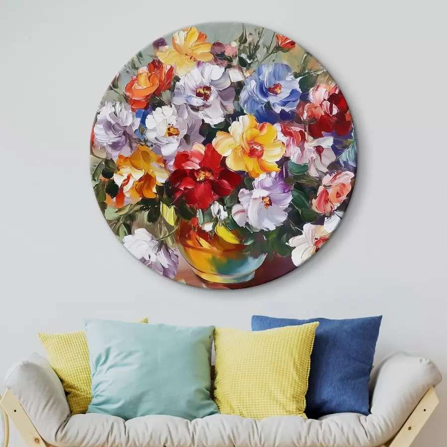  Schilderijen Veelkleurige bloemen in een vaas in olieverfstijl r43909