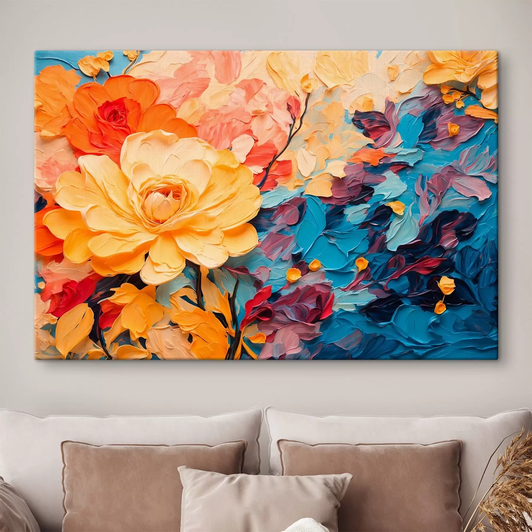Fotobehang Bloemen op abstracte achtergrond in olieverfstijl s43442