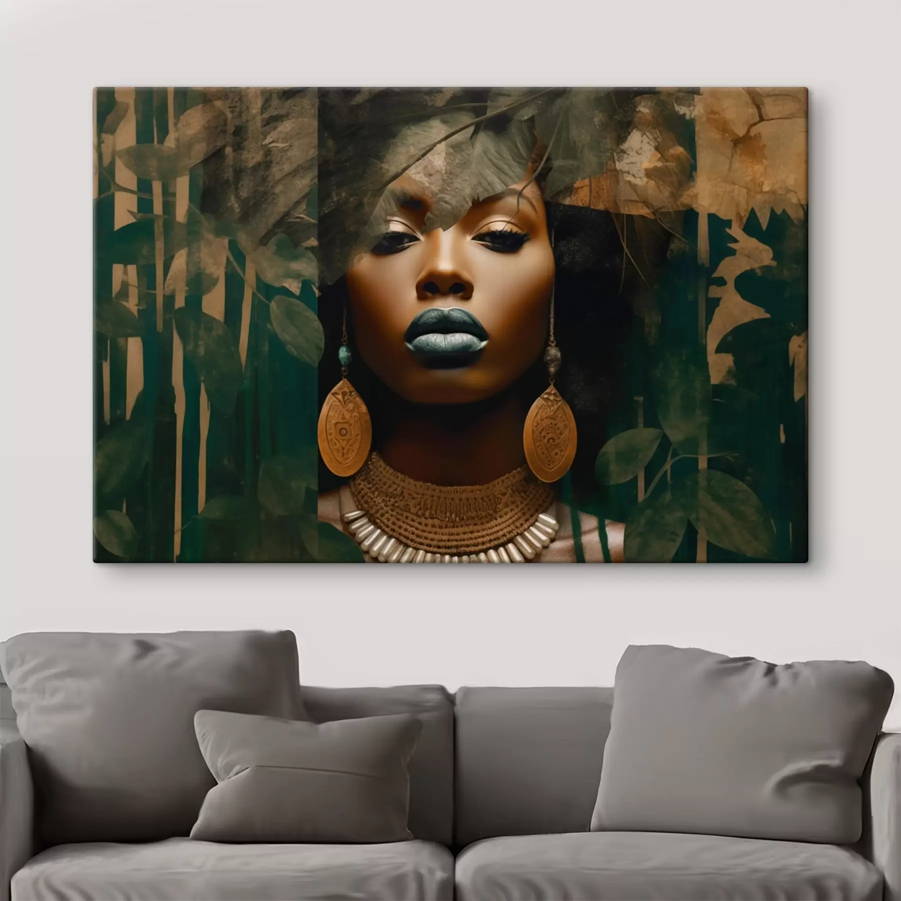  Peintures Visage de fille sur fond de forêt abstraite s43466