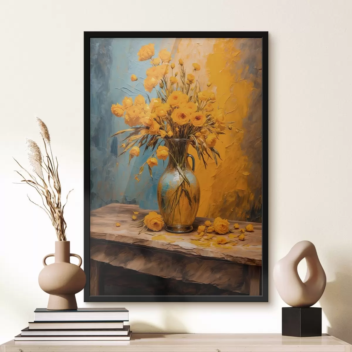 Affiche Fleurs jaunes dans un vase sur une table f43462