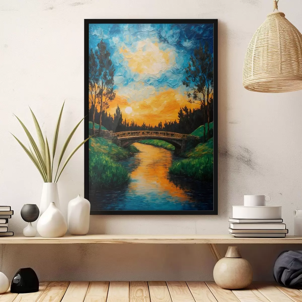 Affiche Pont dans la forêt en peinture acrylique f43868