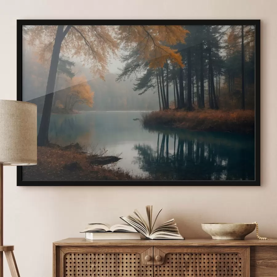 Fotobehang Meer in herfstbos f43463