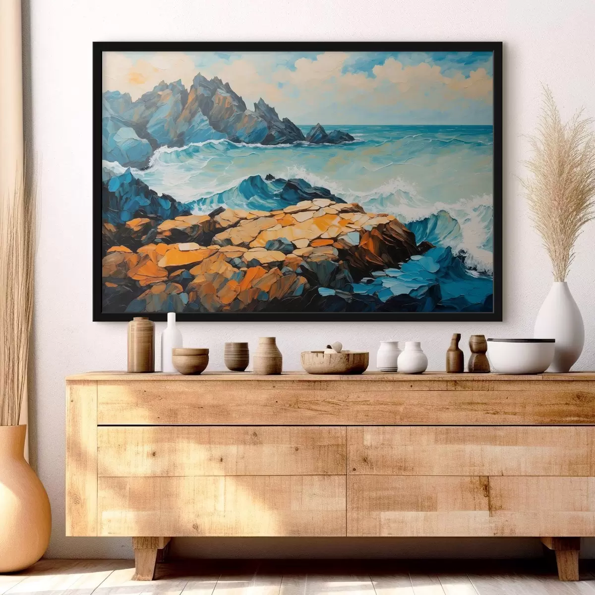 Poster Golven die op rotsen beuken f43458