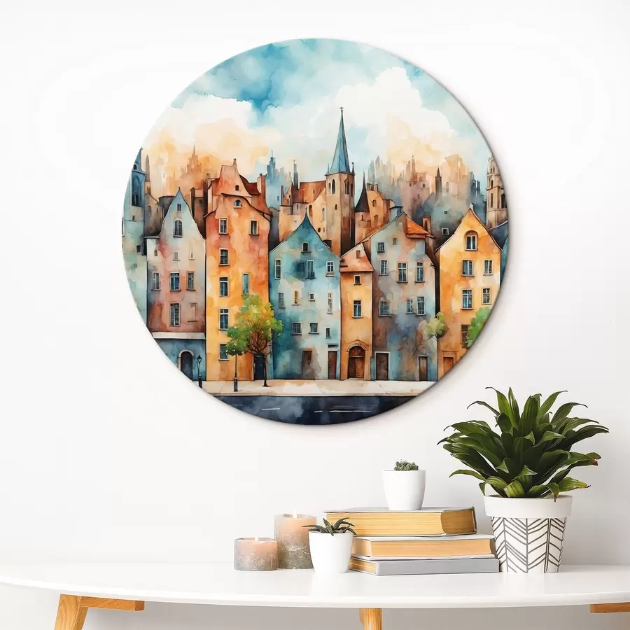  Schilderijen Europese stad in stijl aquarel schilderij r43441