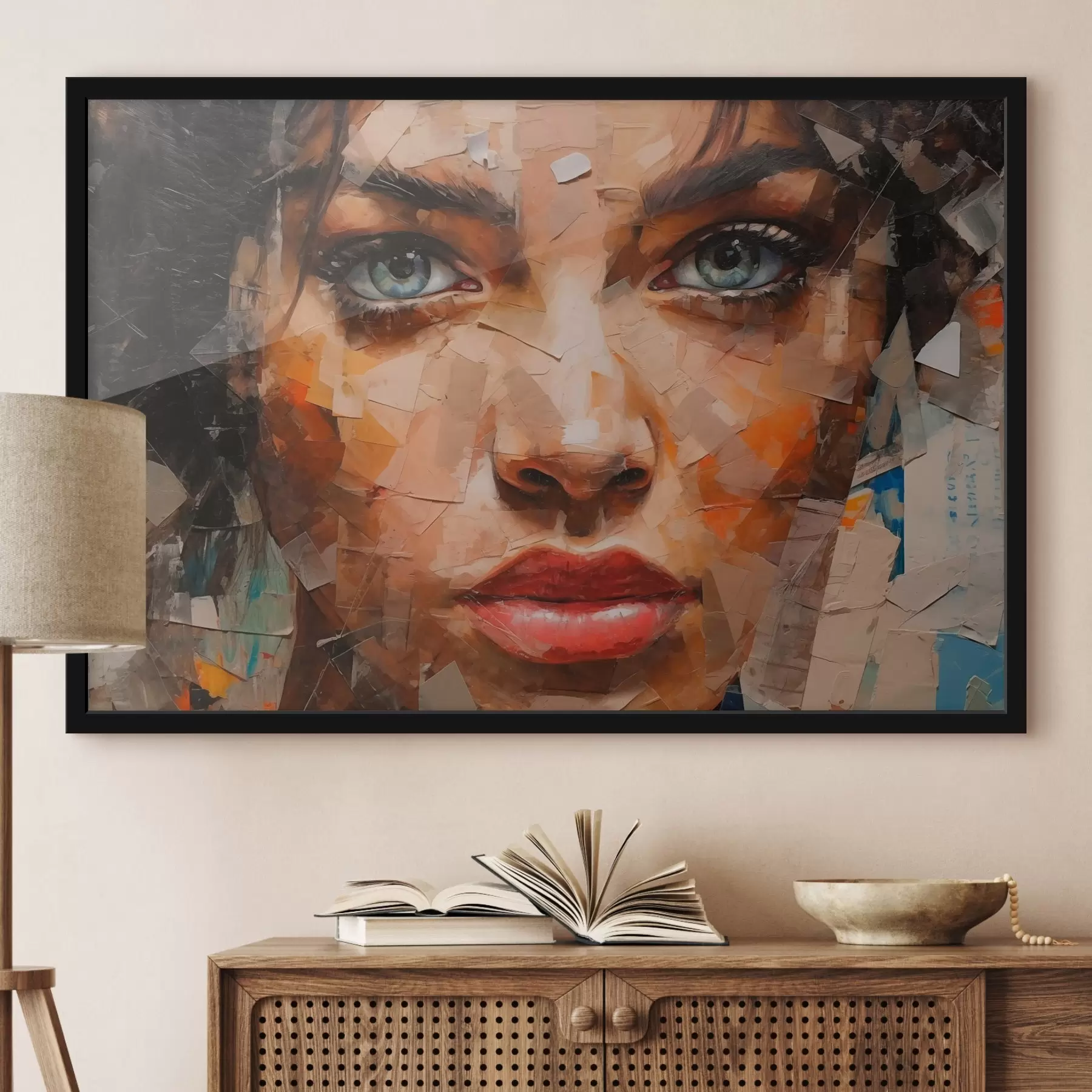 Papier peint photo Le visage d'une fille fait de journaux f43467