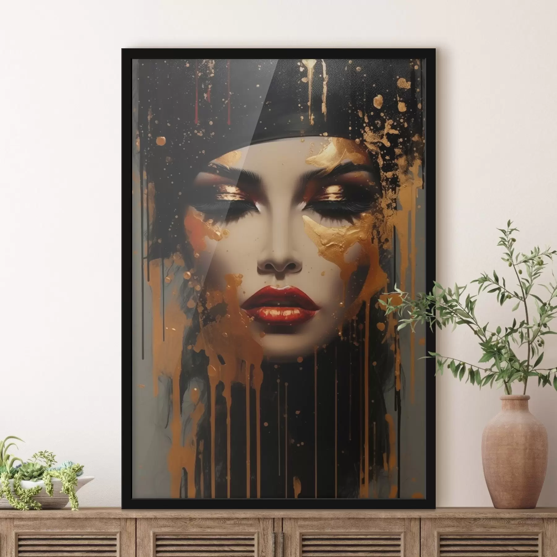 Papier peint photo Visage de fille avec de la peinture jaune f43468