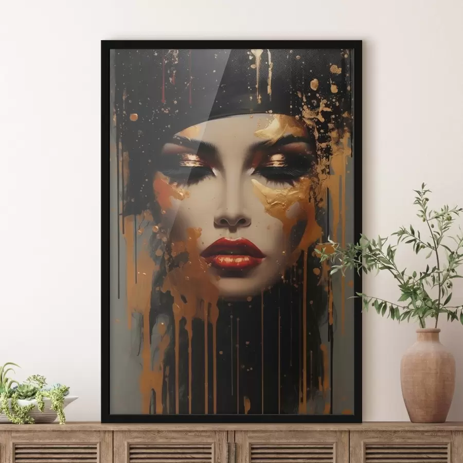 Fotobehang Meisjesgezicht met gele verf f43468