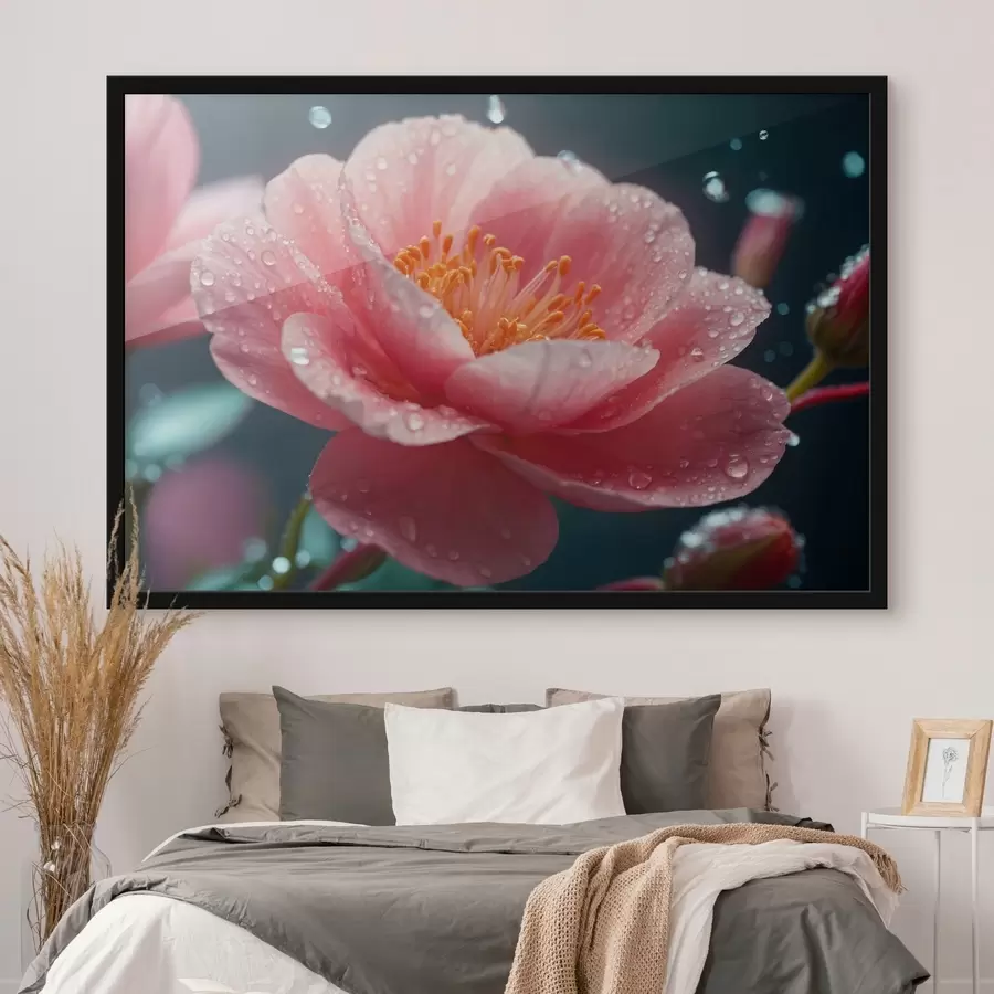 Fotobehang Hyperrealistische bloem met dauwdruppels f43873