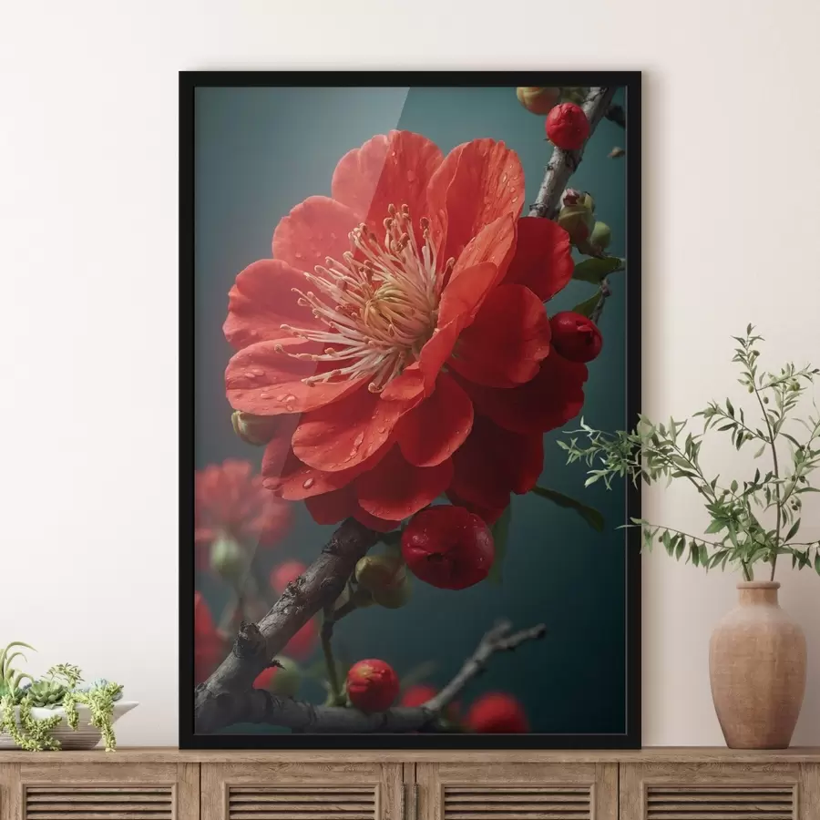 Fotobehang Rode bloem op een tak f43876