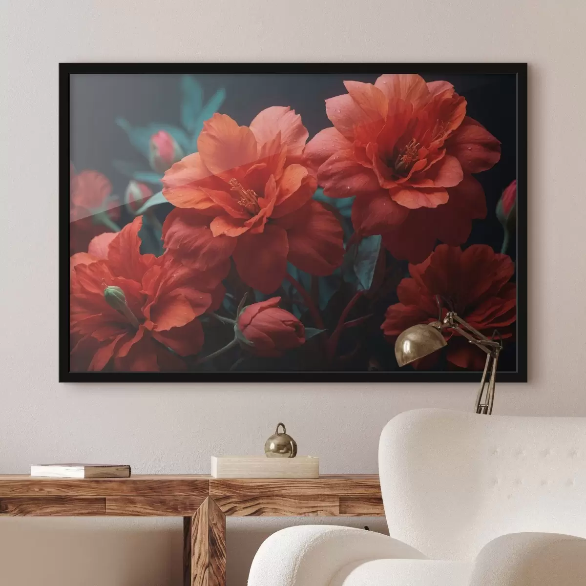 Affiche Fleurs rouges sur fond sombre f43877