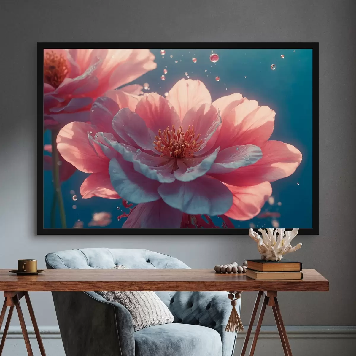 Affiche Fleur rose sous l'eau f43874
