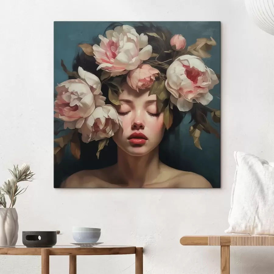  Peintures Fille avec une couronne de fleurs s43250