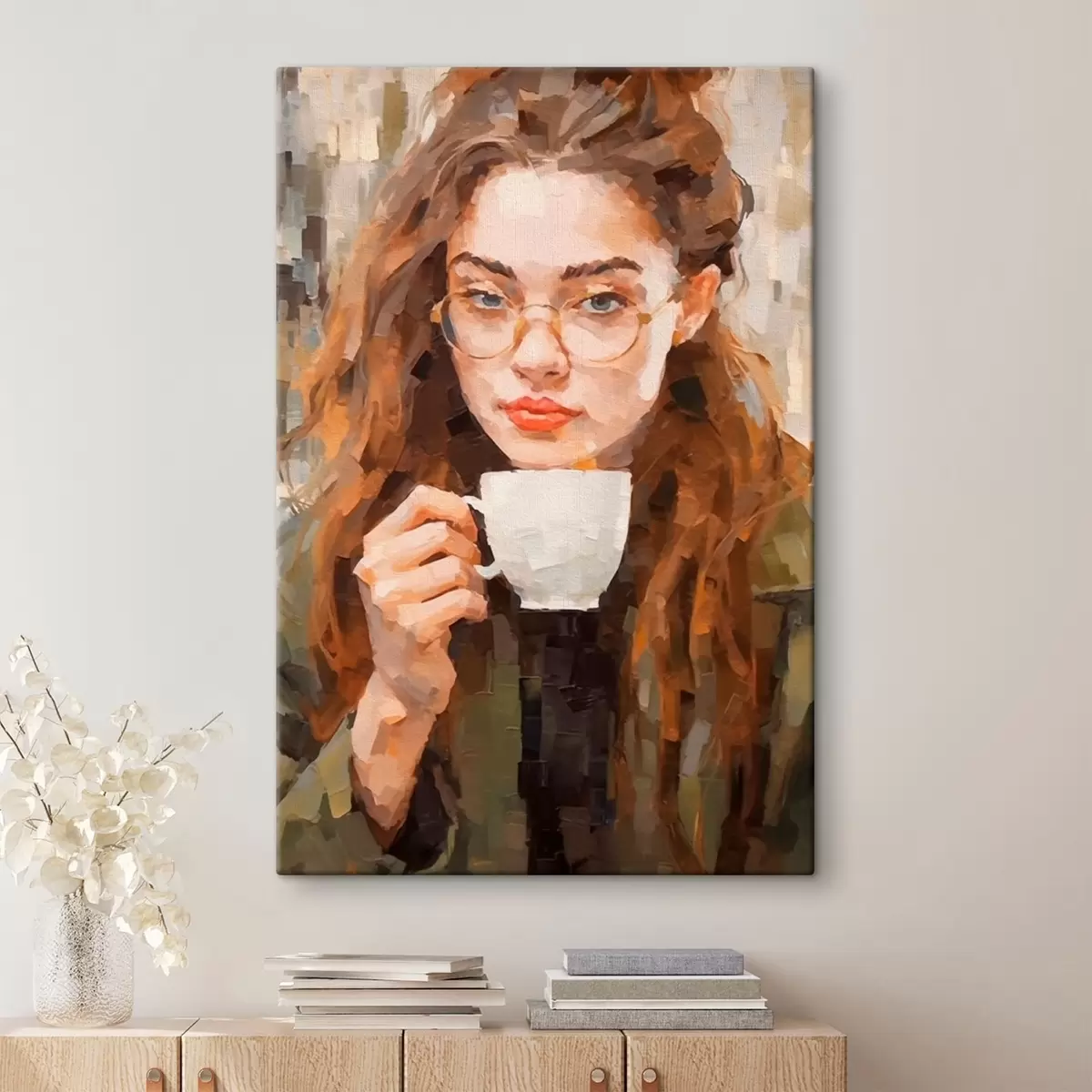  Peintures Fille avec une tasse de café s43927
