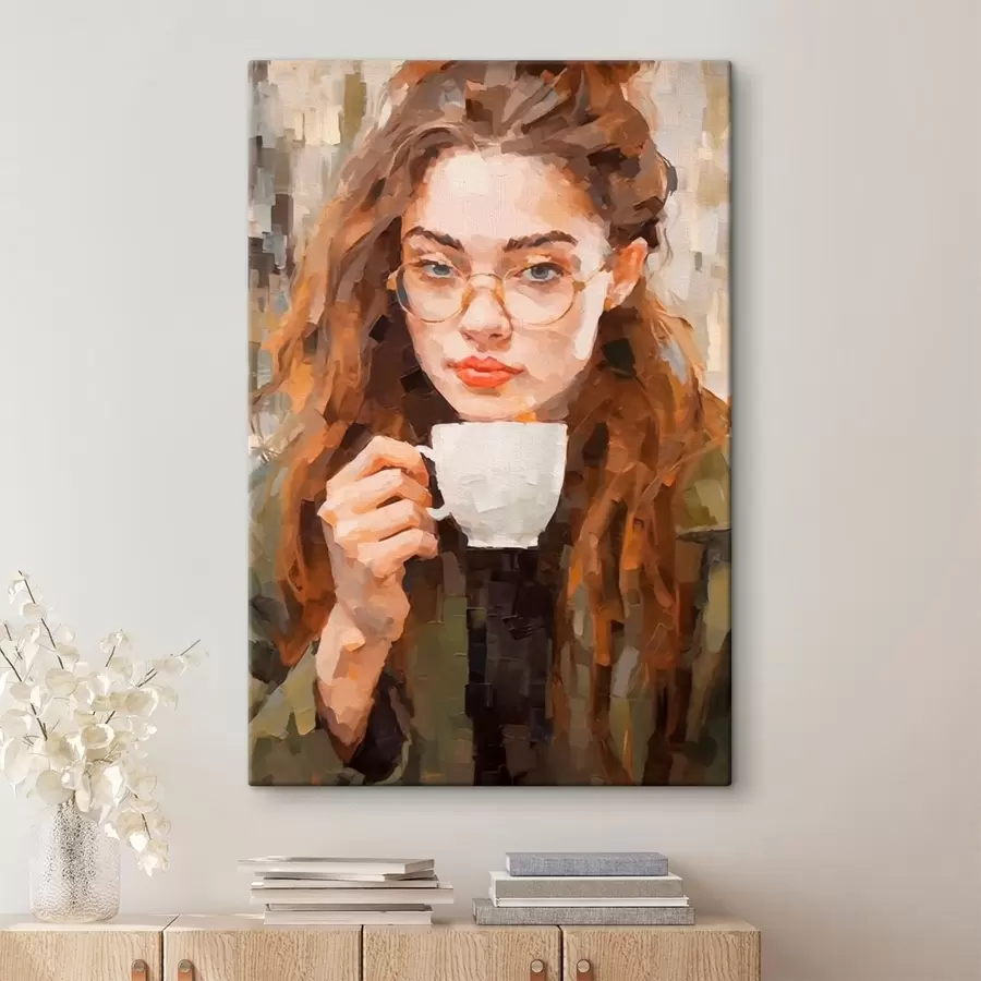  Peintures Fille avec une tasse de café s43927