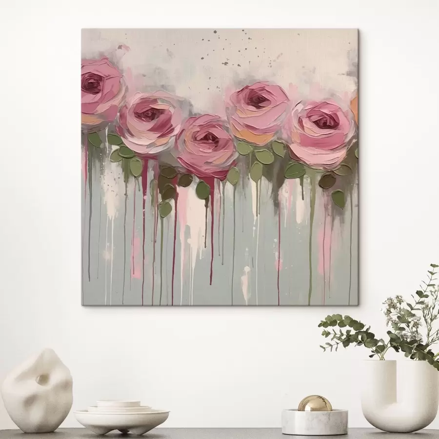  Peintures Abstraction de fleurs roses s43934