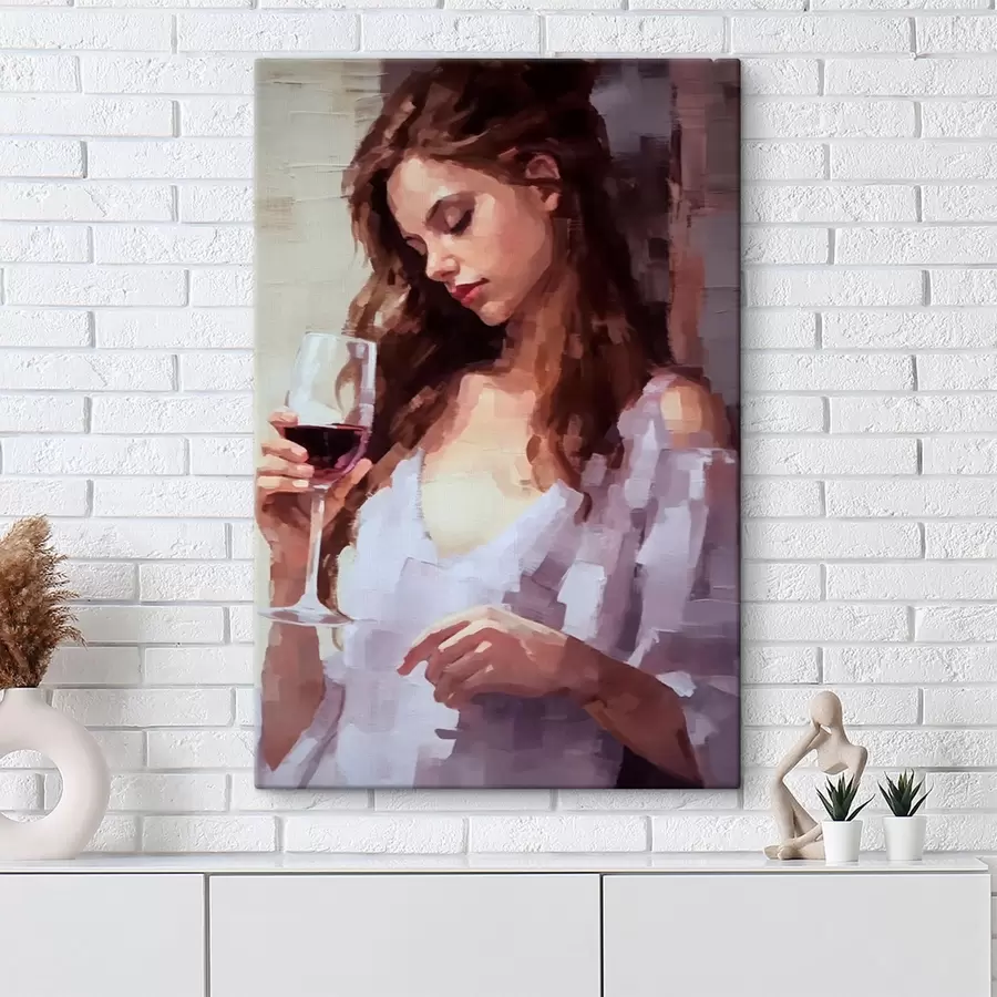  Peintures Fille avec un verre de vin s43940