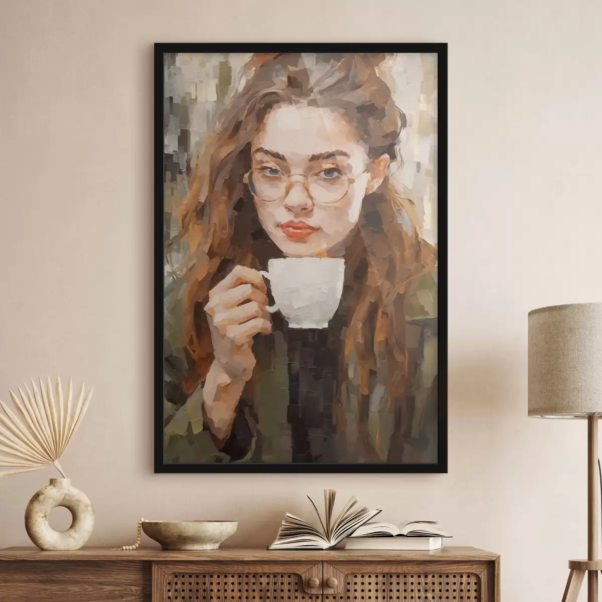 Poster Meisje met een kop koffie f43927