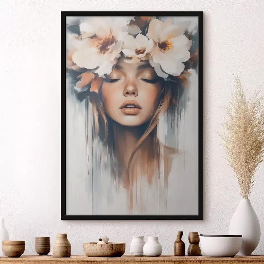 Fotobehang Portret van vrouw met bloemen in het haar f43001