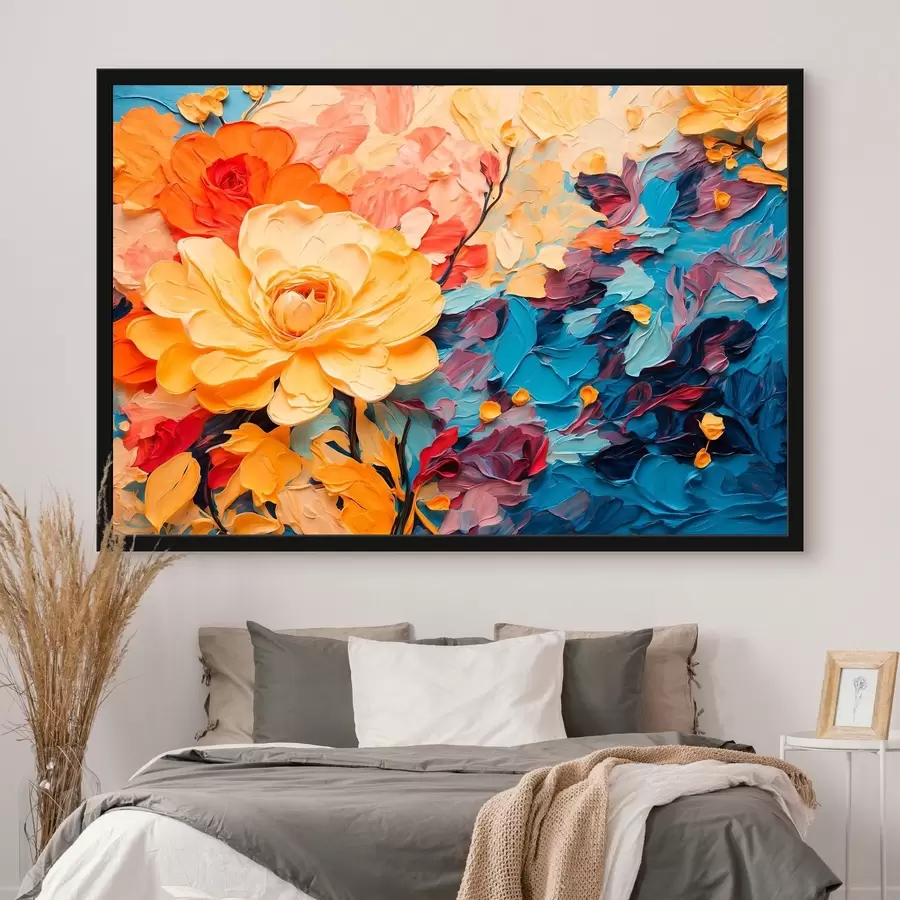 Papier peint photo Fleurs sur fond abstrait dans le style de la peinture à l'huile f43442