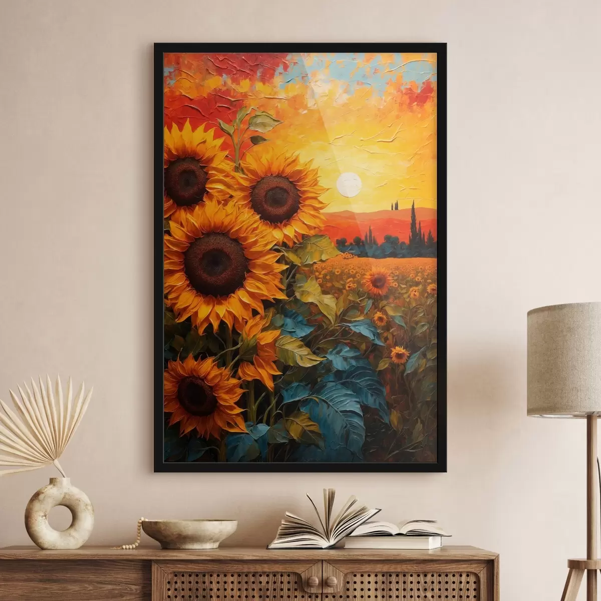 Affiche Champ de tournesols au coucher du soleil f43460