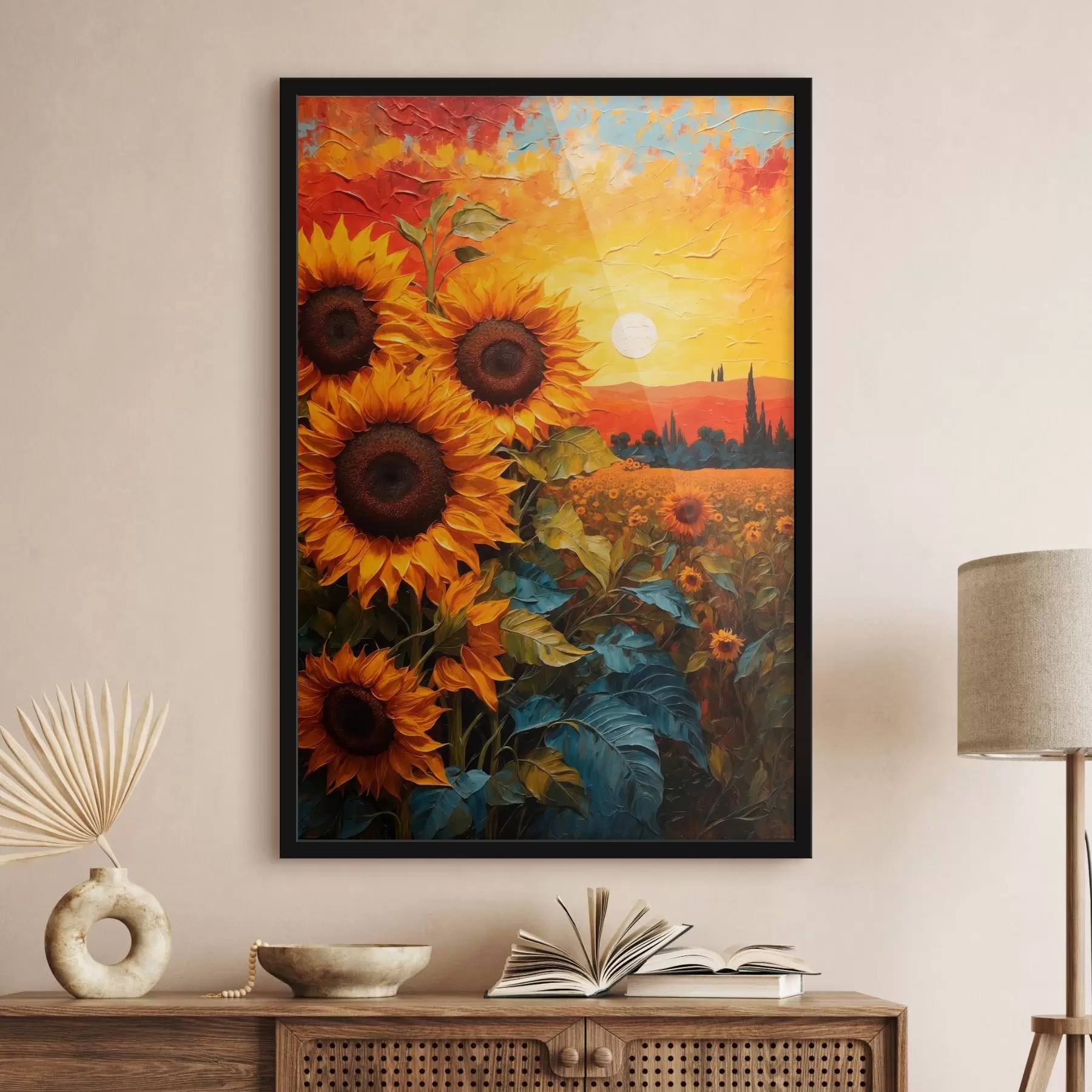 Fotobehang Zonnebloemveld bij zonsondergang f43460