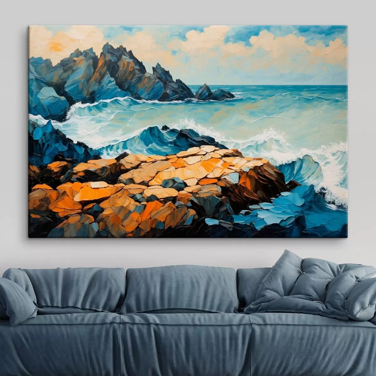  Peintures Les vagues s'écrasent sur les rochers s43458