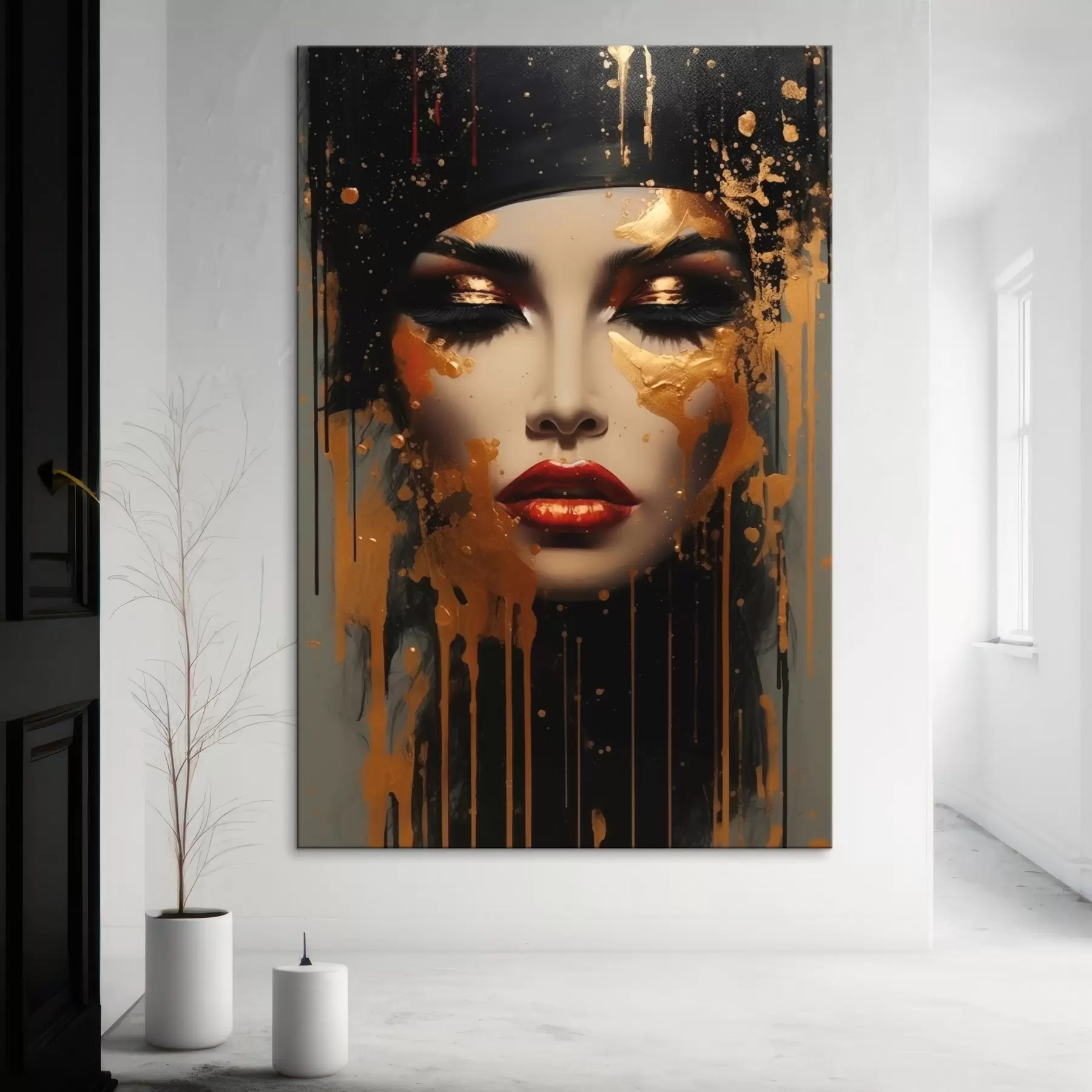  Peintures Visage de fille avec de la peinture jaune s43468