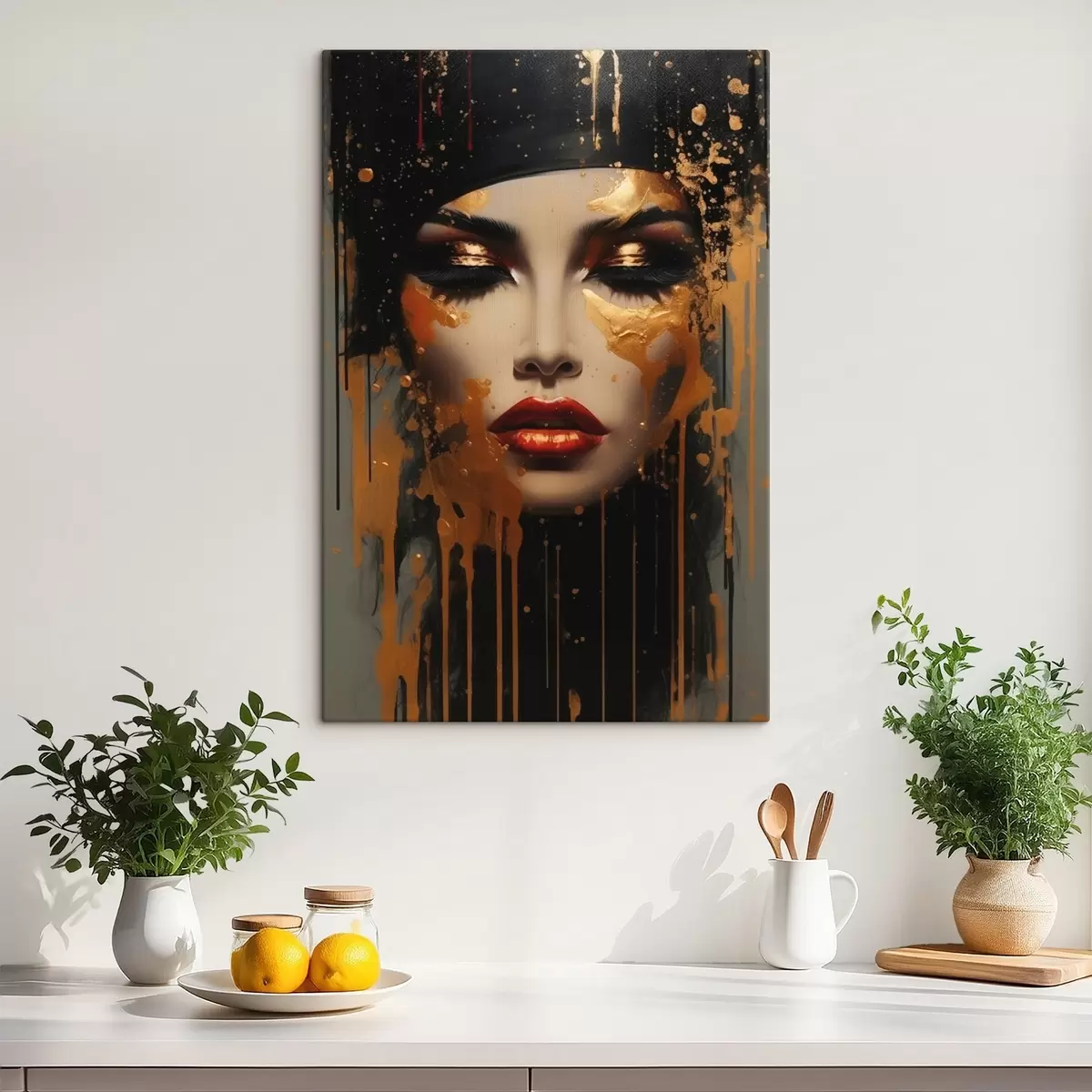  Schilderijen Meisjesgezicht met gele verf s43468