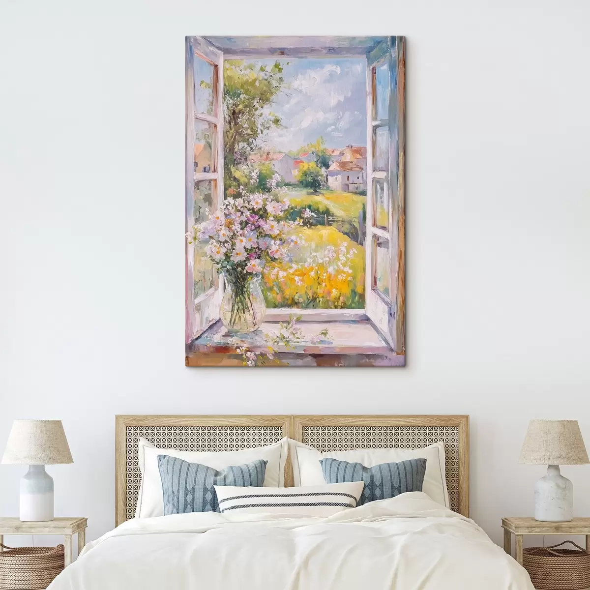  Peintures Eté au village, rustique, dessin à l'huile, fleurs dans un vase s43889