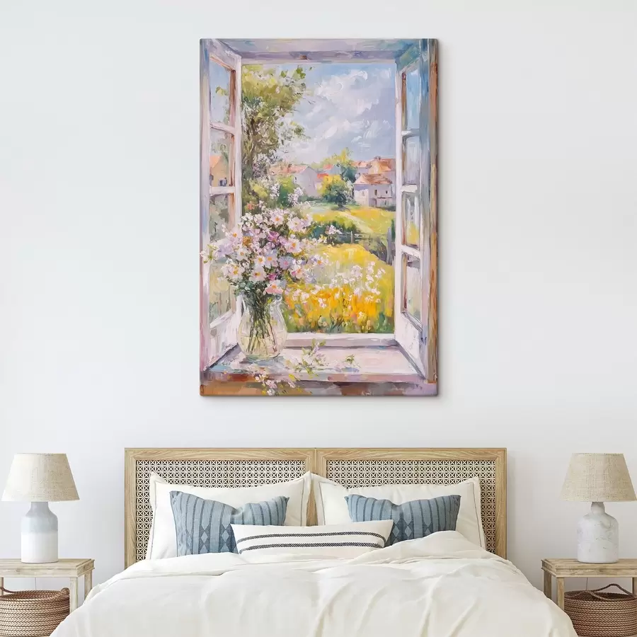  Peintures Eté au village, rustique, dessin à l'huile, fleurs dans un vase s43889