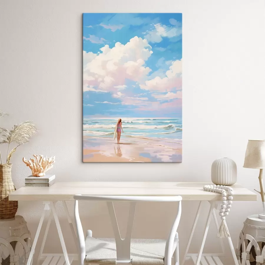  Schilderijen Meisje dat in de oceaan surft, zomer, golven, acrylstijl s43882