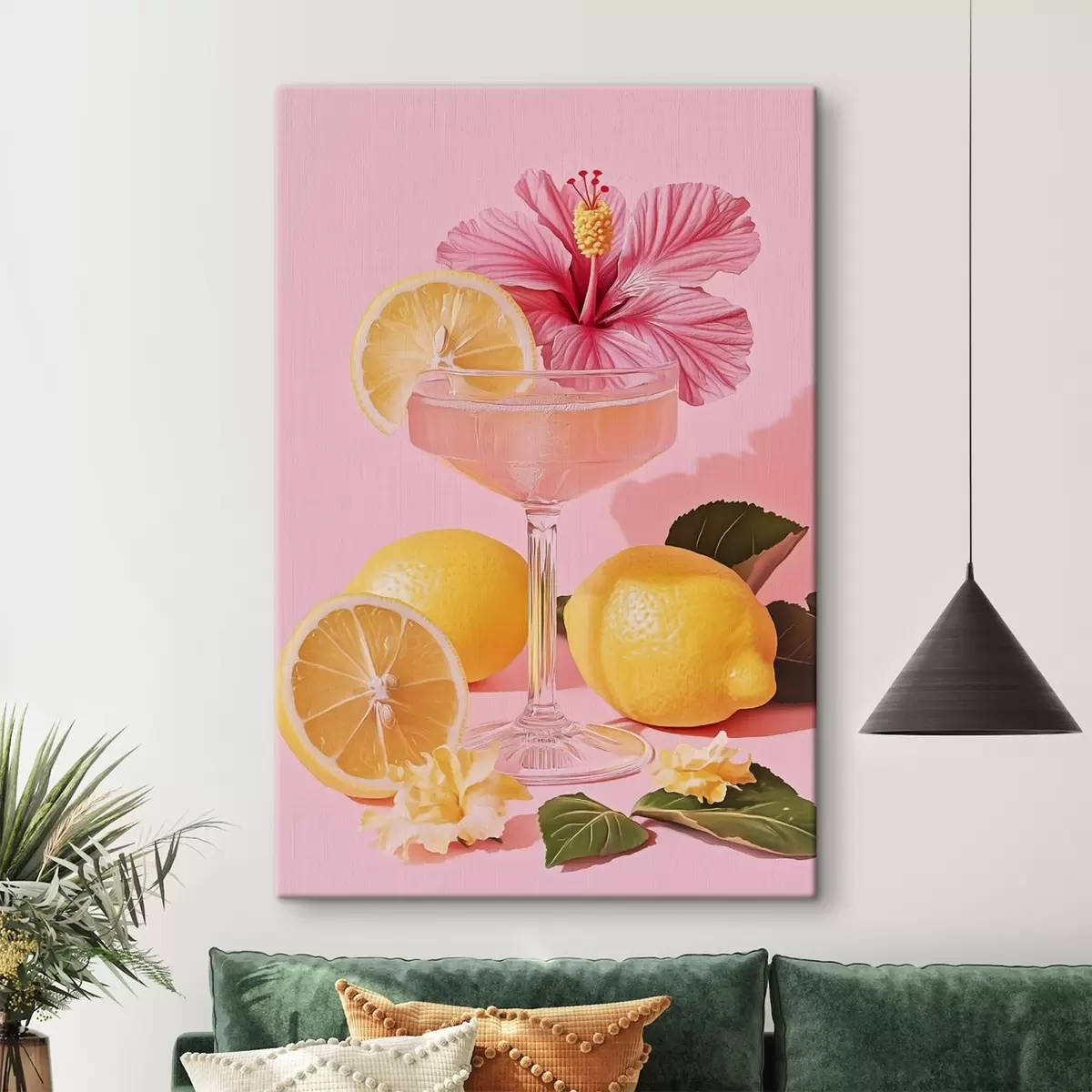  Peintures Cocktail rose avec fleur d'hibiscus, citrons, réalisme s43893