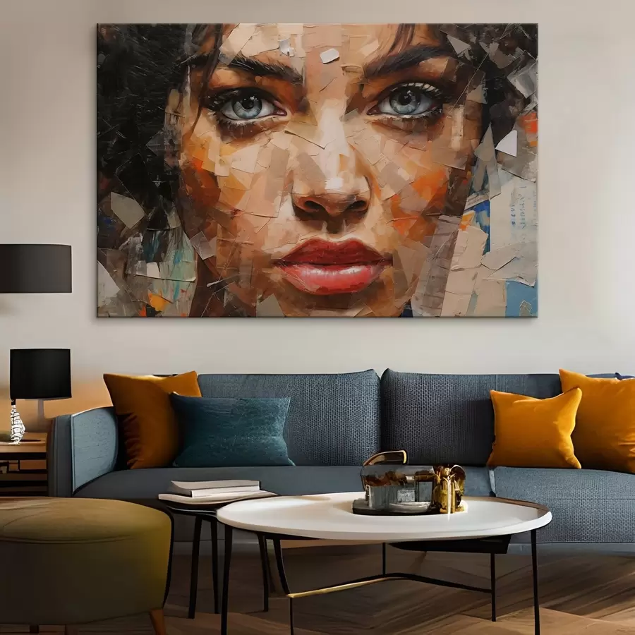  Peintures Le visage d'une fille fait de journaux s43467