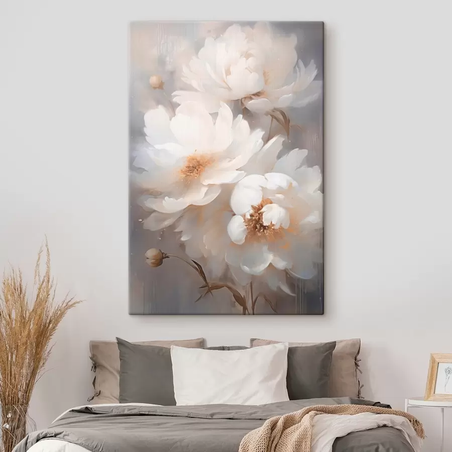  Peintures Fleurs et tiges blanches sur fond flou s43473
