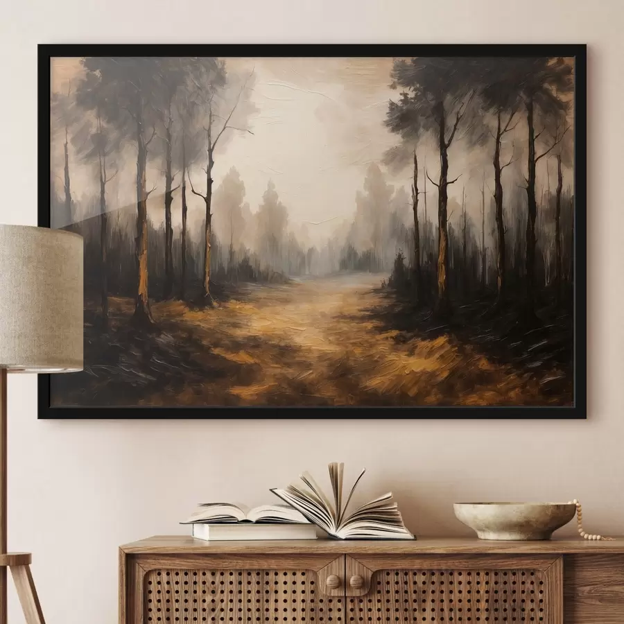 Fotobehang Zwart bos in acrylschilderstijl f43448