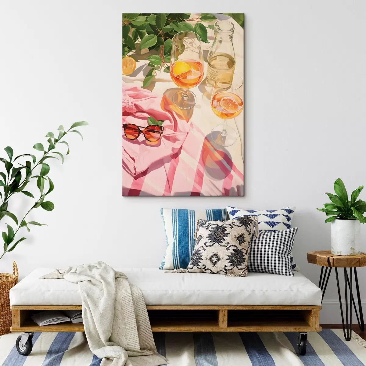  Peintures L'été, des coupes de champagne, des plantes vertes, des couleurs chaudes s43885