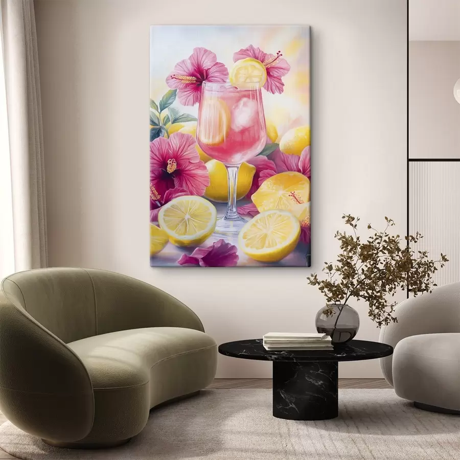  Peintures Cocktail coloré avec des fleurs d'hibiscus et des citrons, été, style aquarelle s43894
