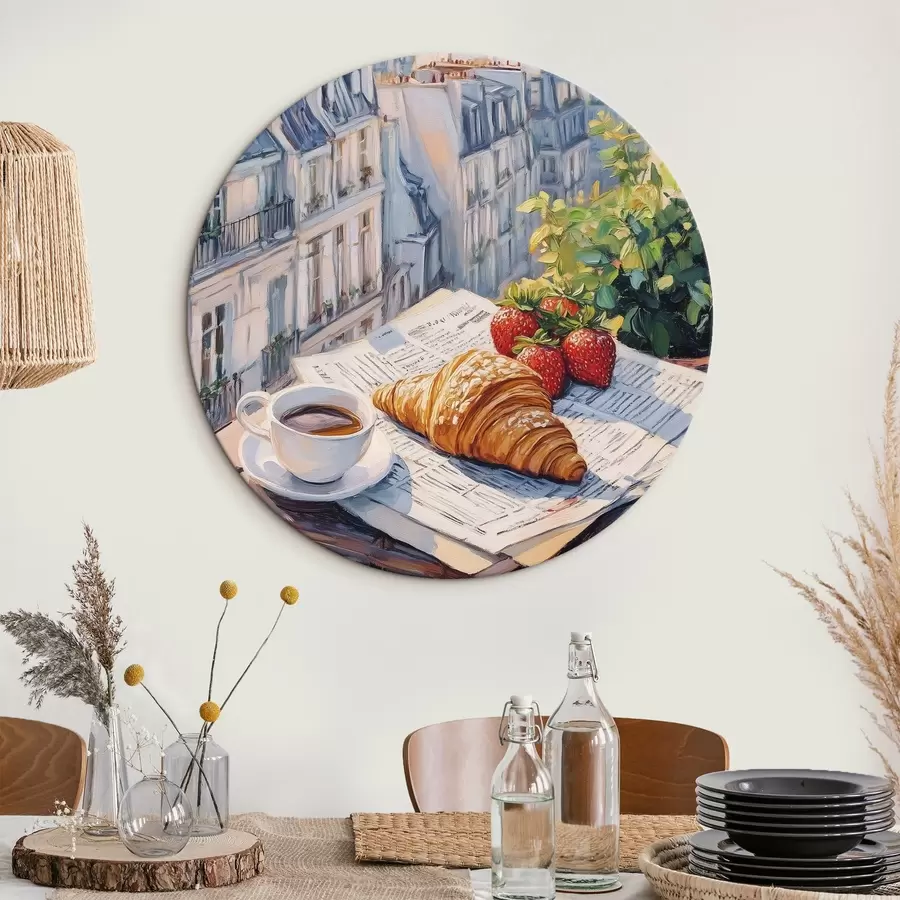  Schilderijen Zonsopgang op het balkon in Parijs, Eiffeltoren, aardbeien, koffie, dagboek r43890