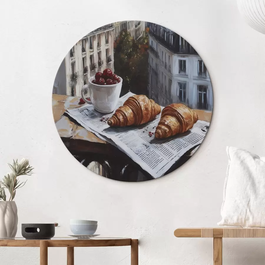  Schilderijen Ochtend in Parijs, koffie met croissants, stadsgezicht, olieverf tekening r43892
