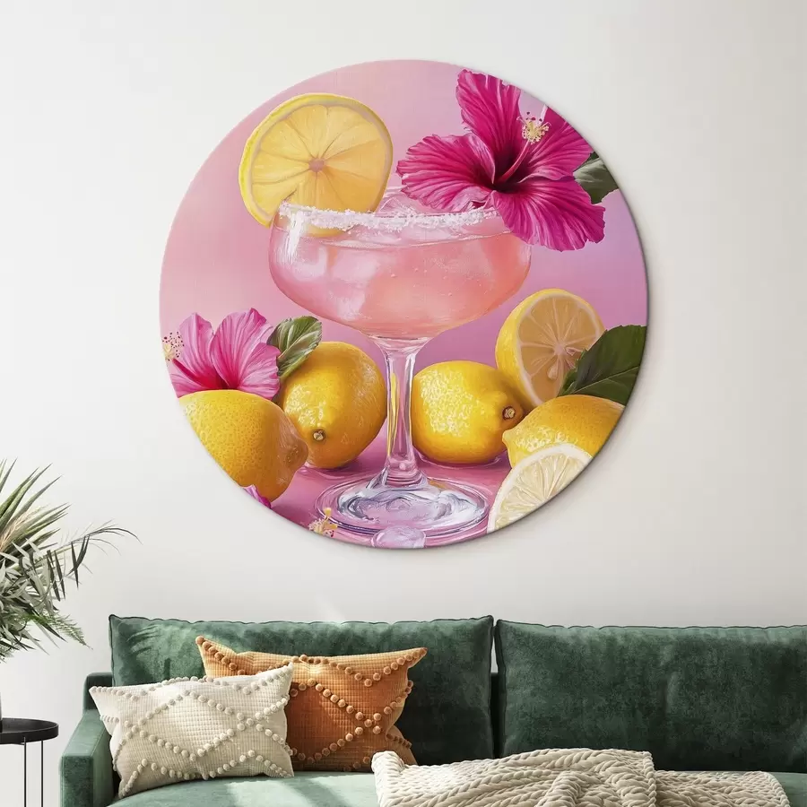  Peintures Cocktail d'été avec fleurs et citrons, couleurs roses, style aquarelle r43895