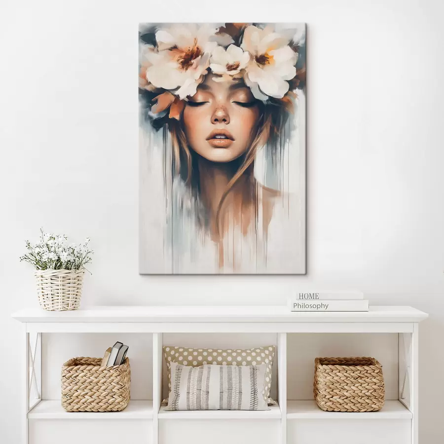  Peintures Portrait d'une femme avec des fleurs dans les cheveux s43001